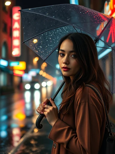 Neon rain portrait