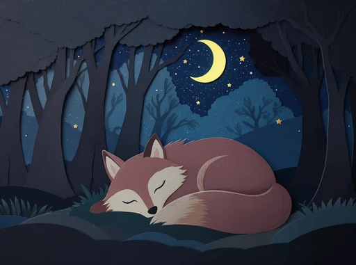 Paper-cut sleeping fox