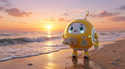Robot mascot on the beach
