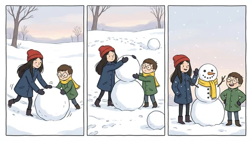 Two friends build a snowman