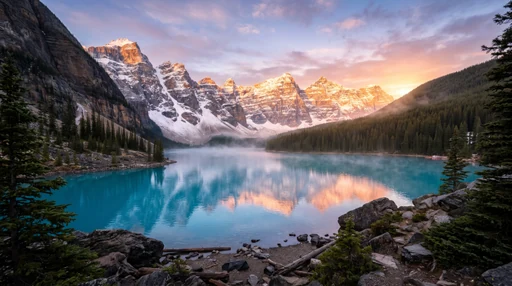 Alpine lake at sunrise, 2K