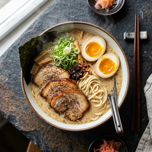 Tonkotsu ramen, top-down