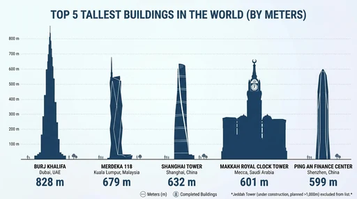 Five tallest buildings, with search