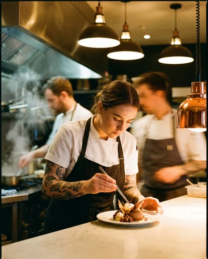 Chef plating dessert