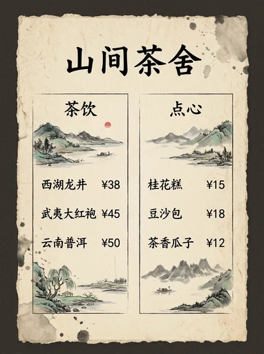 Chinese teahouse menu