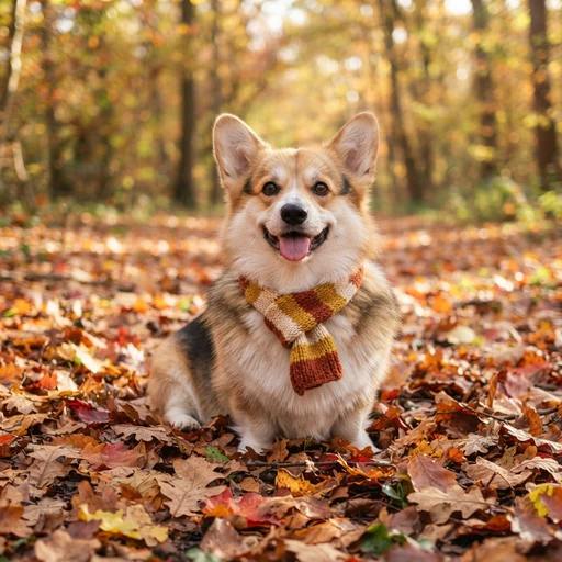 Corgi in a knitted scarf