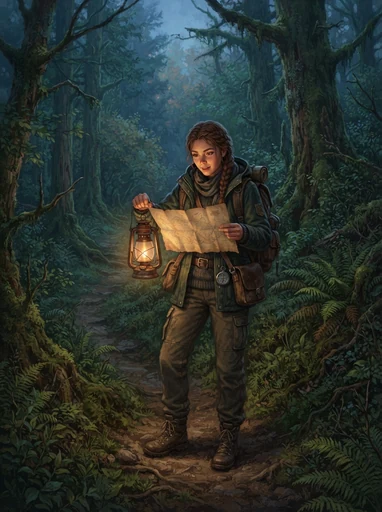 Young explorer with a lantern