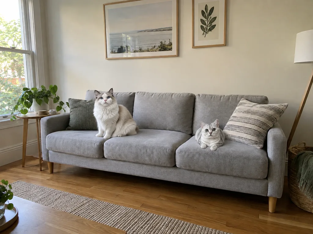 Two cats moved onto the sofa
