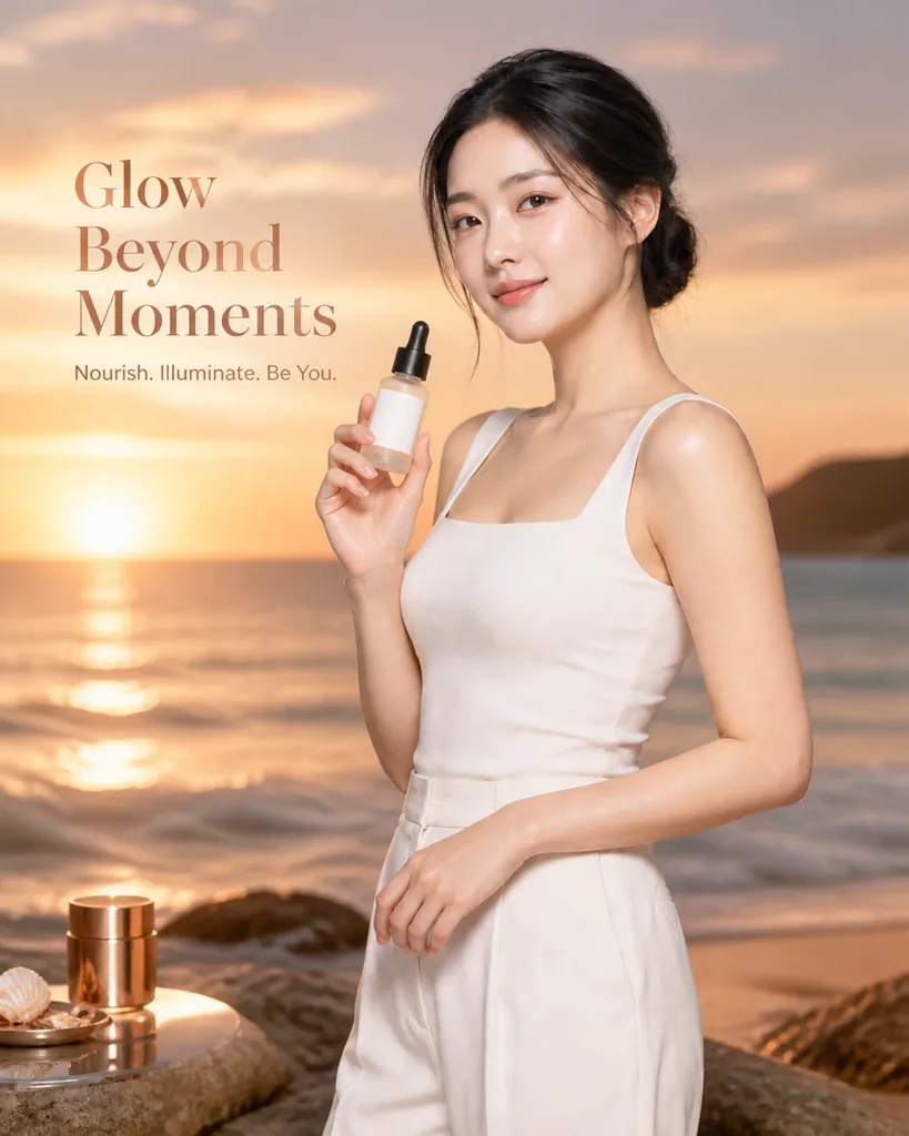 Held by a model, sunset ad
